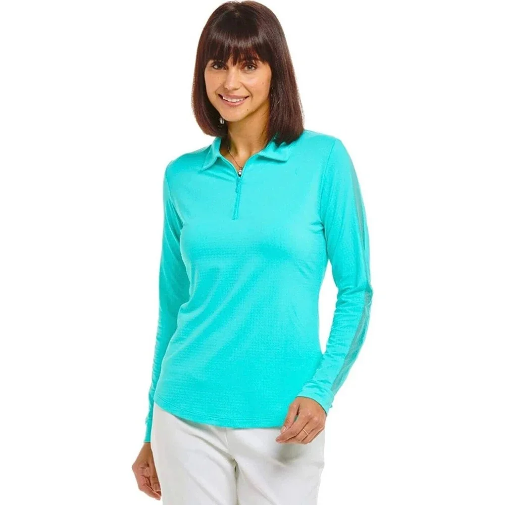 IBKUL Solid Polo Top Long Sleeve Jade M L Womens Golf Shirt
